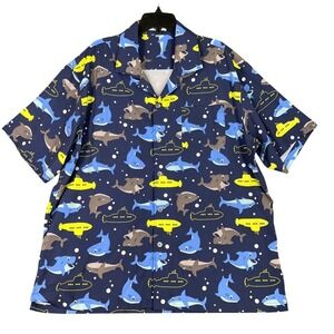 Aptro Mens 2XL Novelty‎ Shark Submarine Stretch Short Sleeve Button Up Shirt